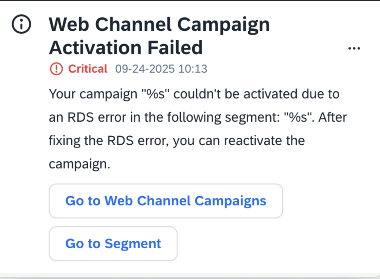 notification rds faliure webchannel