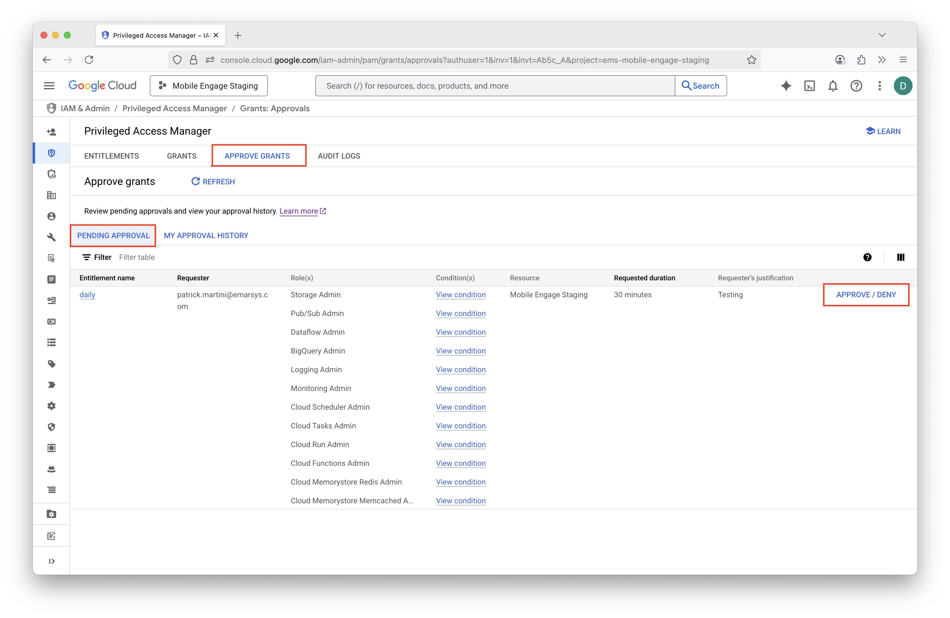 PAM grant approve UI