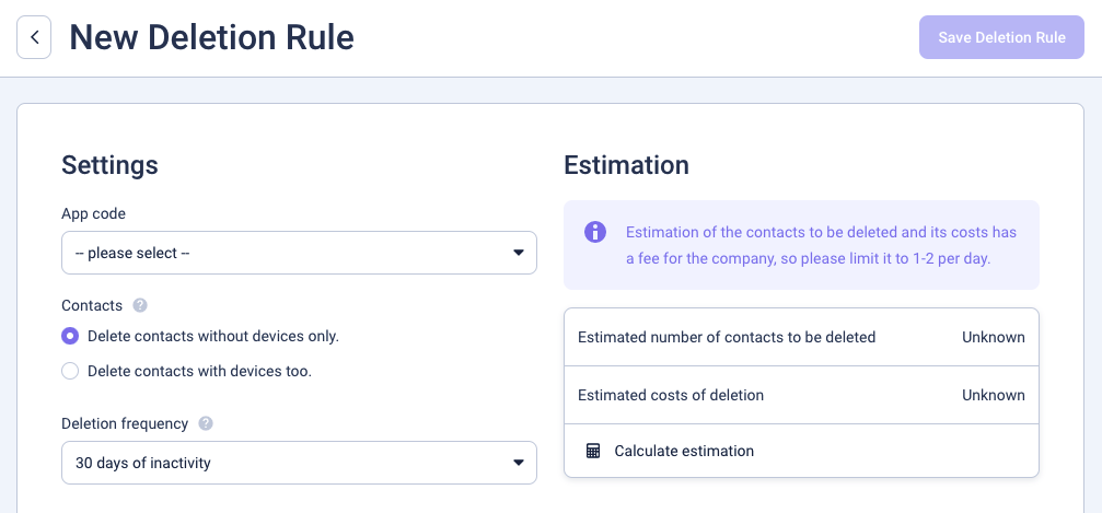 New Deletion Rule UI