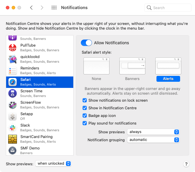 Browser System Notification Settings
